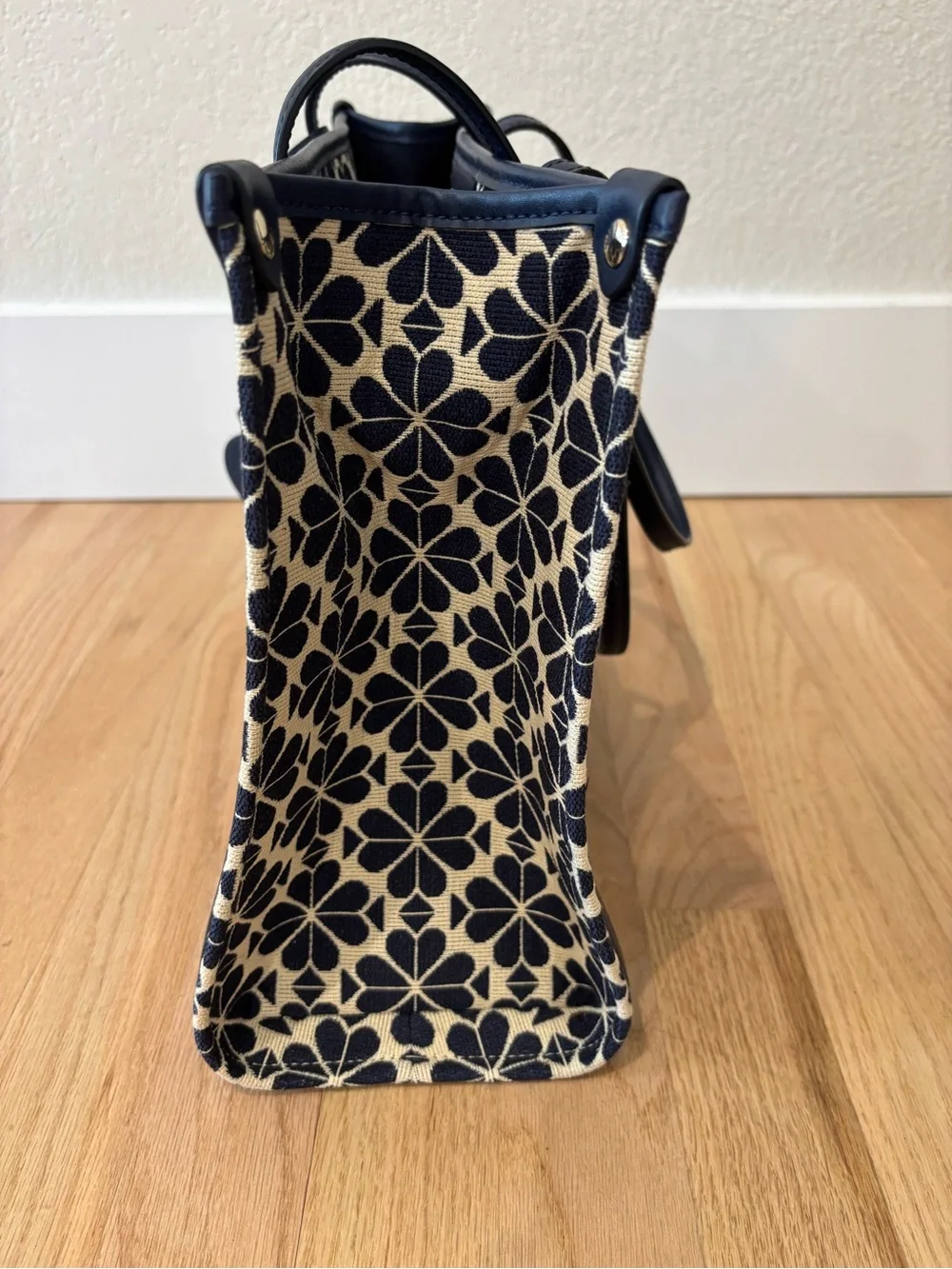 kate spade Navy and Cream Floral Stripe Tote